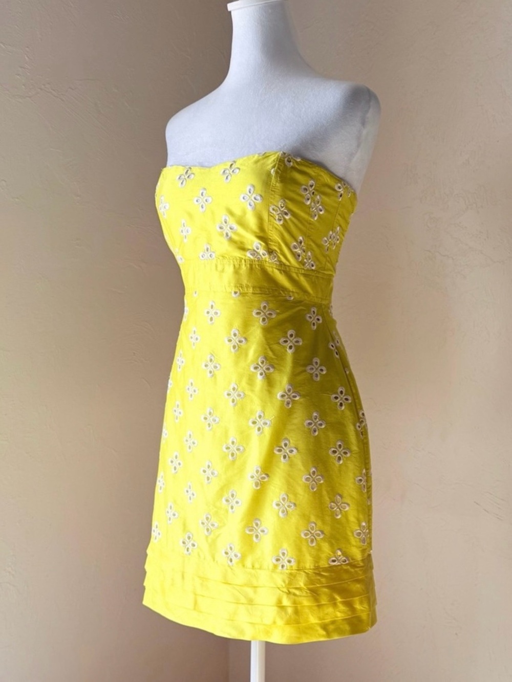 Calypso St. Barth Strapless Yellow Silk Eyelet Lace Mini Dress XS / Altered 4